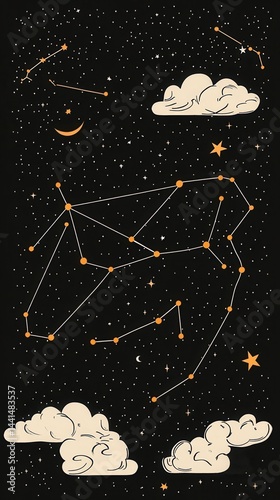 Obraz na płótnie Celestial Canvas with Constellations and Clouds in a Dreamy Night Sky Illustration Cosmic Art w salonie
