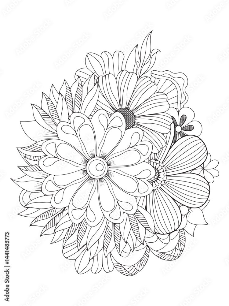 Fototapeta premium Botanical Spring Flower Coloring Book for Relaxation
