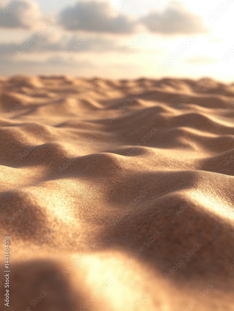 Serene sand dune landscape under a pastel sky at sunset creating a tranquil and relaxing visual experience with a soft and warm light