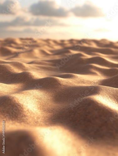 Serene sand dune landscape under a pastel sky at sunset creating a tranquil and relaxing visual experience with a soft and warm light