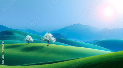 Sunlit Serenity Among Rolling Greens photo