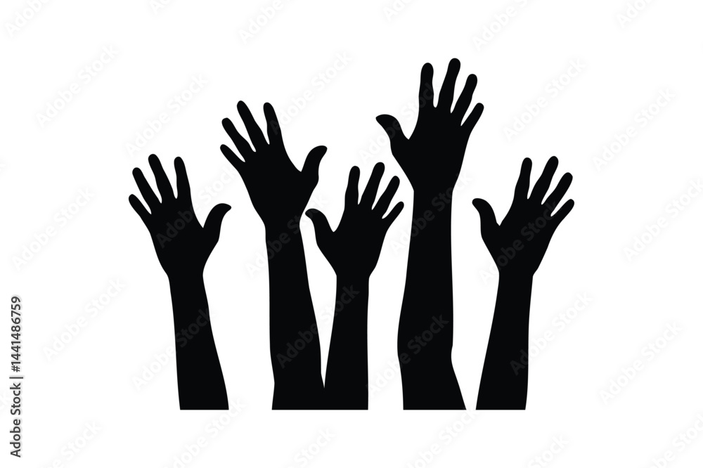 Hands raised silhouette vector on white background Hands raised silhouette vector on white background