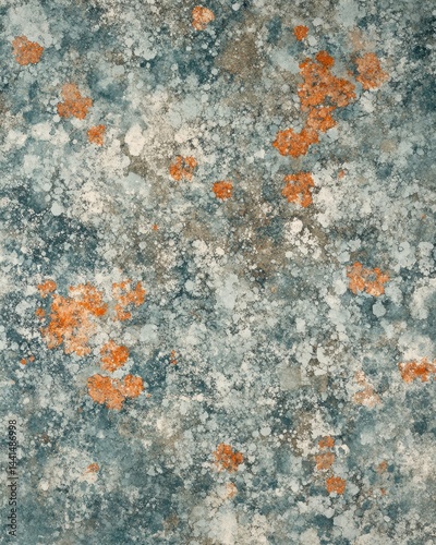 Obraz na płótnie Abstract lichen texture in teal and orange tones creating a natural organic pattern with a watercolor effect for backgrounds and design elements with a macro lens w salonie