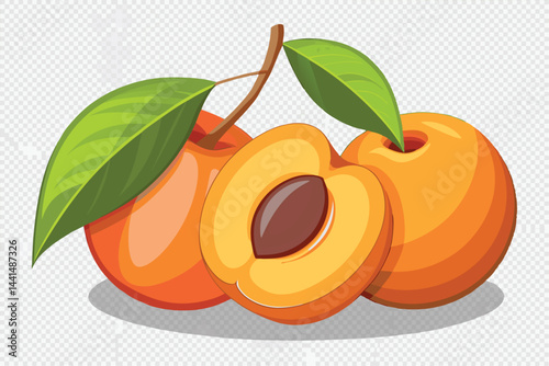 Two juicy apricots, whole and halved, a vibrant depiction of summer fruit.