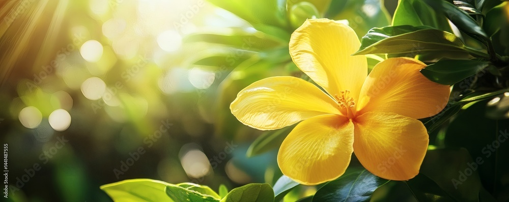 Obraz premium Vibrant yellow flower bathed in sunlight.