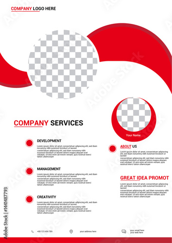 Business Services Infographic Template with Red and Grey Checkered Elements