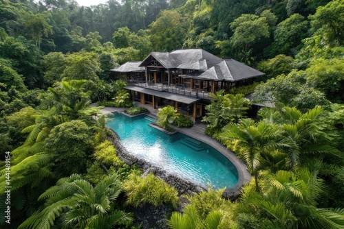 Obraz na płótnie Lush tropical estate nestled within dense forest foliage. w salonie