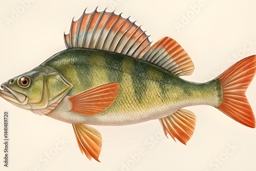High-Resolution Scientific Illustration of European Perch Side Profile
