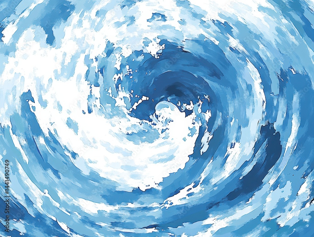 Abstract Whirlpool of Blue and White Paint Strokes Creating a Dynamic Swirling Water Effect with Artistic Brushwork and Captivating Visual Depth for Creative Projects