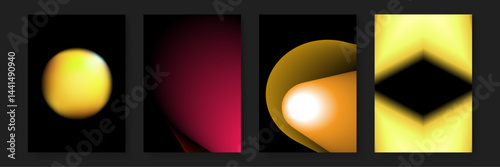 Four gradient shapes on black background. Suitable for graphic design projects, website backgrounds, social media posts, and digital art creations.