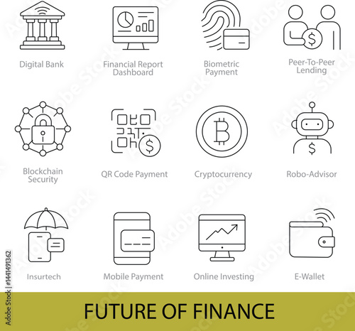 Future of Finance – 12 Editable Line Icons for Fintech, Crypto, and Banking UI  | Vector Set in AI, EPS, SVG | Designed in Adobe Illustrator	