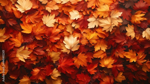 Obraz na płótnie Autumnal tapestry of colorful maple leaves creating a warm and inviting seasonal background with a rich palette of reds oranges and creams in a dense arrangement w salonie