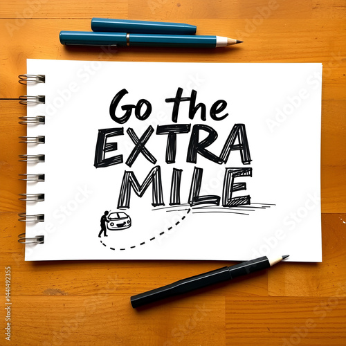 go the extra mile concept - exceeding expectations, putting in additional effort, or going beyond what is required, mind m,ap sketch on art paper photo