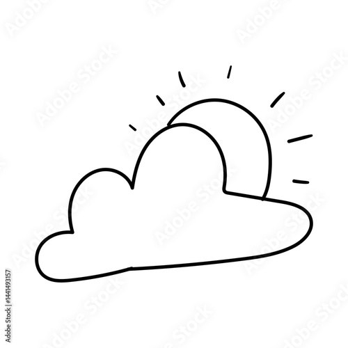Sunny cloudscape with radiant light. Doodle Icon Illustration