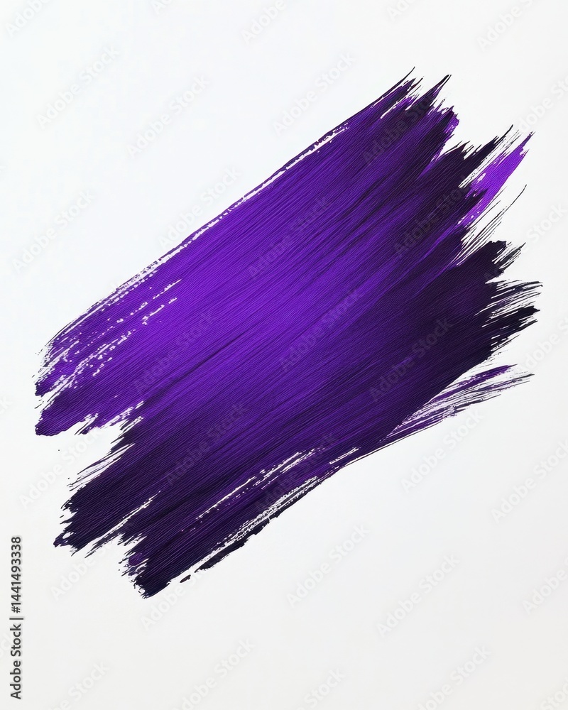 Vibrant purple brushstroke on white background creating a dynamic abstract painting with bold texture and artistic expression perfect for creative projects
