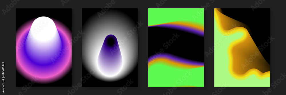 Naklejka premium Four abstract gradient shapes ideal for background designs, digital art projects, web graphics, flyers, and branding materials.