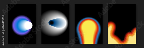 Four different abstract shapes on a black background. Suitable for modern graphic designs, digital art projects, and geometric themed layouts.