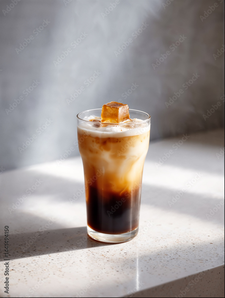 Modern Iced Coffee with Coffee Ice Cube: Minimalist Refreshment Modern Iced Coffee with Coffee Ice Cube: Minimalist Refreshment