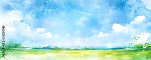 Peaceful rural landscape watercolor painting