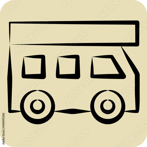 Icon House On Wheels. related to Transport symbol. hand drawn style. design editable