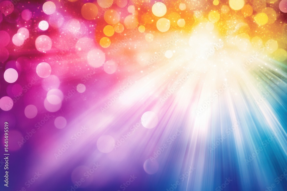 Radiant burst of colorful light with bokeh effect creating a magical and dreamy atmosphere perfect for festive backgrounds and creative designs with vibrant hues