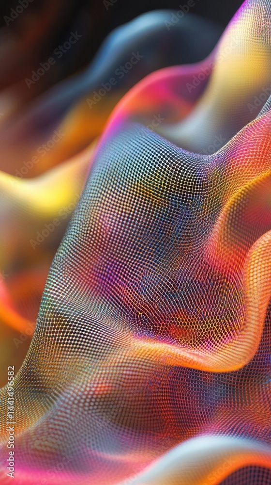 Abstract mesh with vibrant gradient colors creating a futuristic and dynamic flow background showcasing modern design and artistic expression with a soft focus