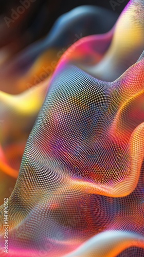 Abstract mesh with vibrant gradient colors creating a futuristic and dynamic flow background showcasing modern design and artistic expression with a soft focus