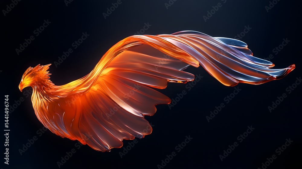 Obraz premium Phoenix Rising: A mesmerizing digital rendering of a mythical phoenix, with fiery feathers and graceful wings, ablaze against a dark background, symbolizing rebirth and renewal. 