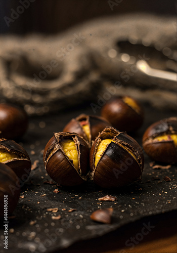 Warm Roasted Chestnuts Close-Up: Cozy Autumn Snack
