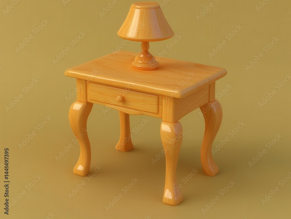 Elegant wooden nightstand with lamp casting soft light against a warm monochrome background creating a cozy and inviting atmosphere in a minimalist style
