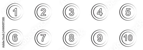 Simple round numbers icon set in line style. Set of 1-10 numbers simple circle style symbol sign for apps and website, vector illustration.