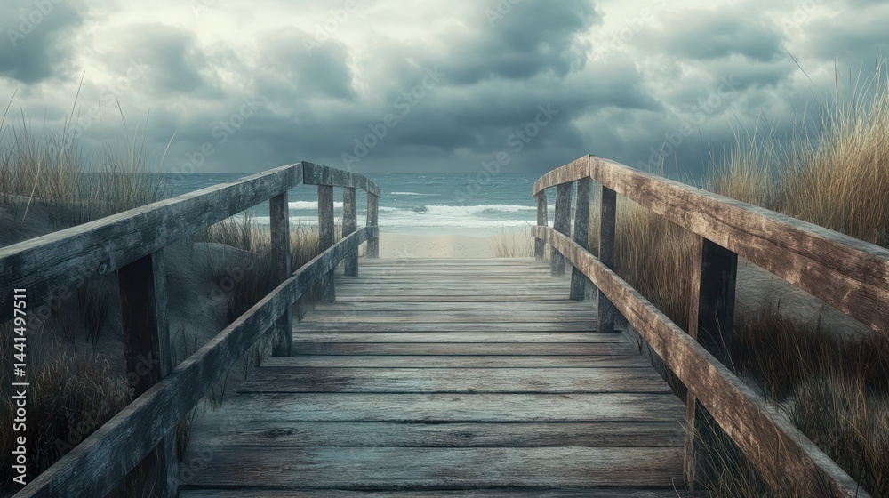 Fototapeta premium Misty wooden bridge landscape