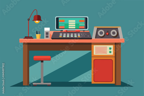 Colorful Cartoon Illustration of a Modern Music Production Studio