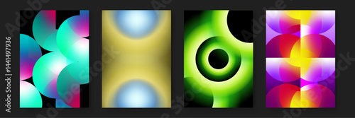 Set of four colorful abstract backgrounds with overlapping circles. Ideal for contemporary designs needing vibrant and dynamic graphics.