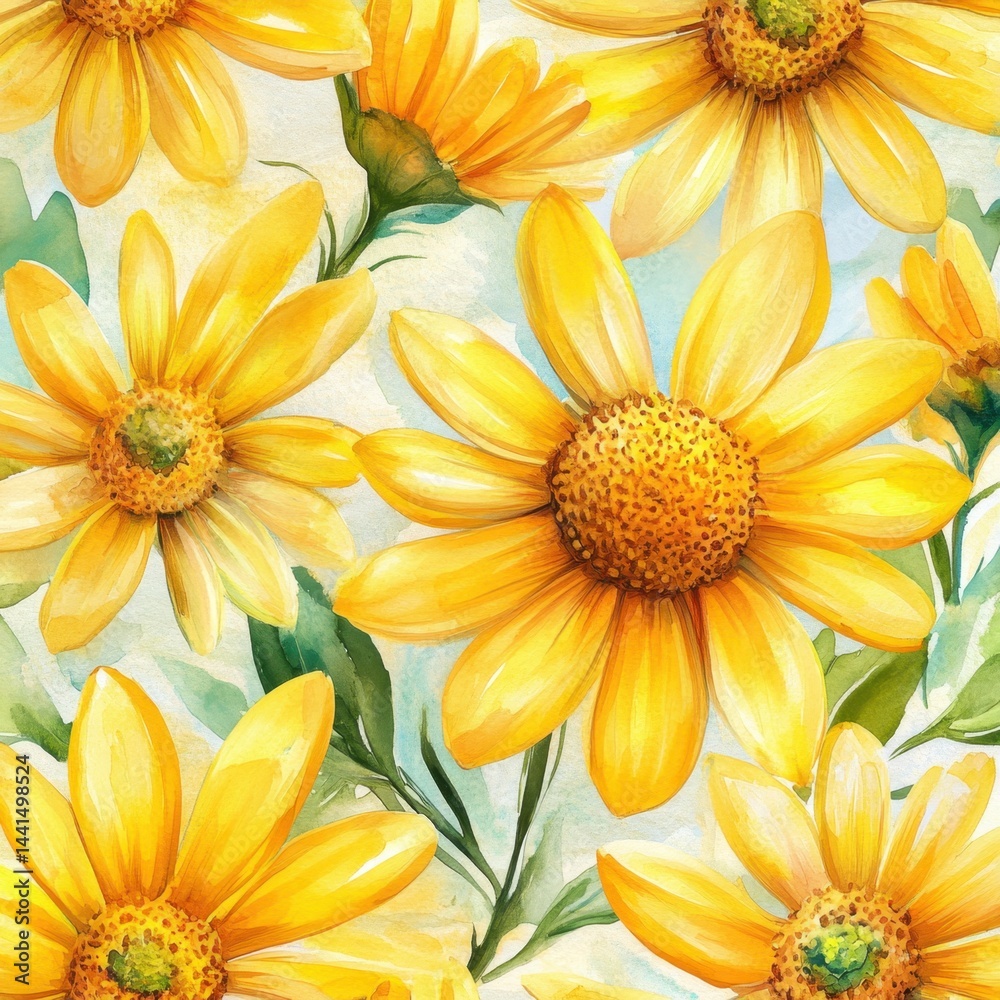 Sunny Yellow Daisy Watercolor Pattern A Captivating Floral Design with Delicate Petals and Vibrant Colors for a Cheerful and Artistic Aesthetic