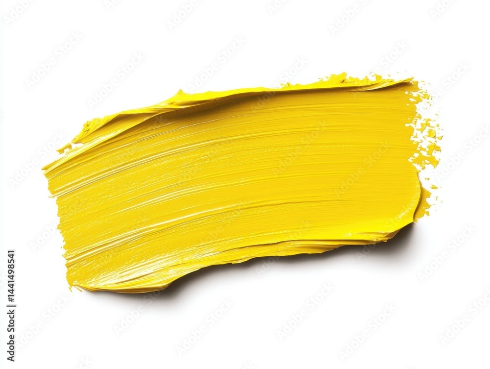 Vibrant yellow paint stroke on white background creating a bold artistic statement with texture and depth showcasing artistic expression and creative process
