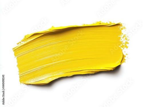 Obraz na płótnie Vibrant yellow paint stroke on white background creating a bold artistic statement with texture and depth showcasing artistic expression and creative process w salonie