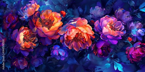 Oil painted flowers in vibrant colours. Generative AI