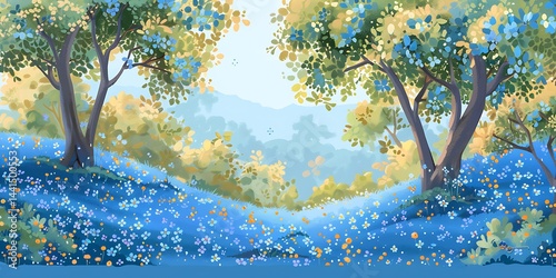 panorama spring background forget-me-not flowers