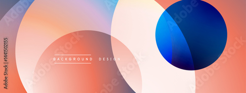 Abstract circles overlap, creating soft gradients. Peach, blue hues dominate design. Minimalist aesthetic, modern feel.