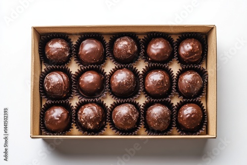 Delicious chocolate bonbons nestled in a cardboard box, perfect for sweet cravings and gifting moments
