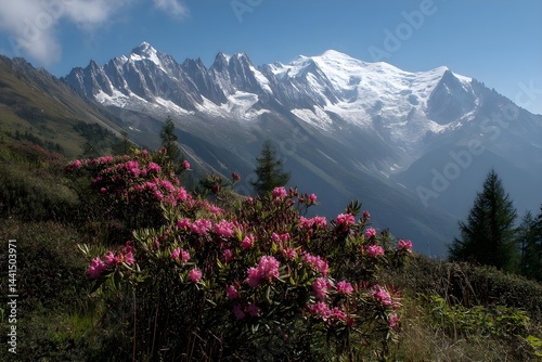 mont blanc et rhododendrons