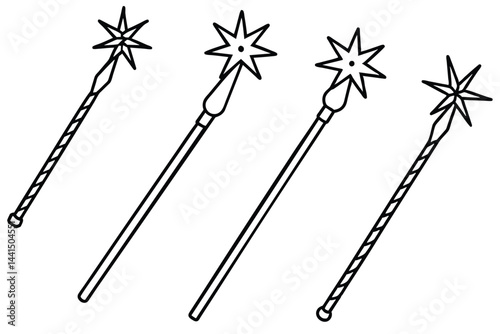 Four Different Magic Wand Designs in Simple Line Art