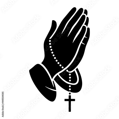 Praying Hands with Rosary Silhouette