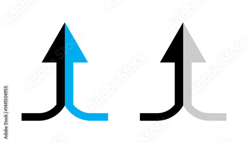 Two arrows merging into one icon vector simple design