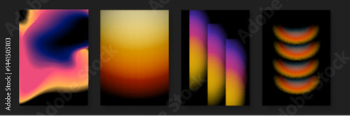 Four abstract gradients on a black background. Suitable for backgrounds, web design, digital art, and presentations that need a modern touch.