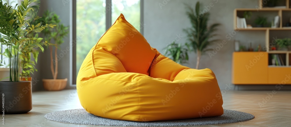 Yellow beanbag chair in modern living room