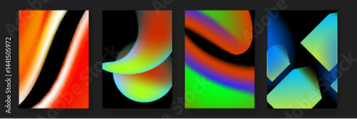 Four abstract designs featuring vibrant colors and intricate patterns. Suitable for digital backgrounds, posters, packaging, and multimedia designs.