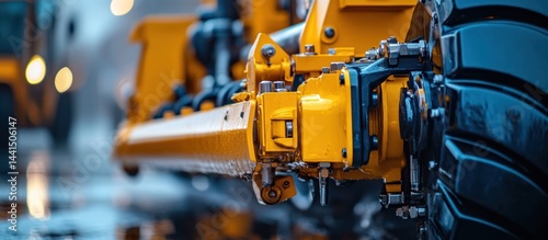 Obraz na płótnie Yellow heavy machinery detail, outdoor, blurred background, industrial use w salonie