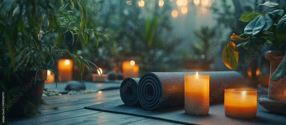 Yoga Mats & Candles in Tranquil Greenhouse